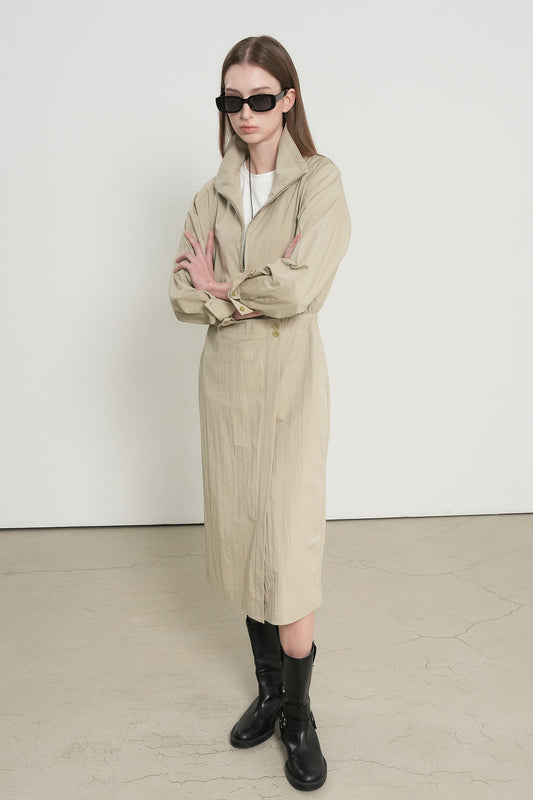 General Idea WOMAN High Neck Zip-Up Wrap Dress [BEIGE]