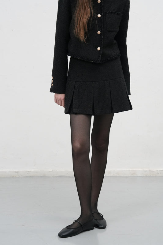 General Idea WOMAN Tweed Pleated Mini Skirt [BLACK]