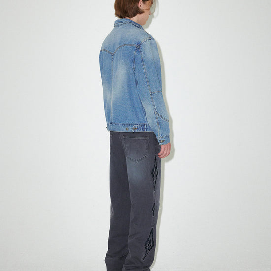 Mahagrid Western Denim Jacket Blue