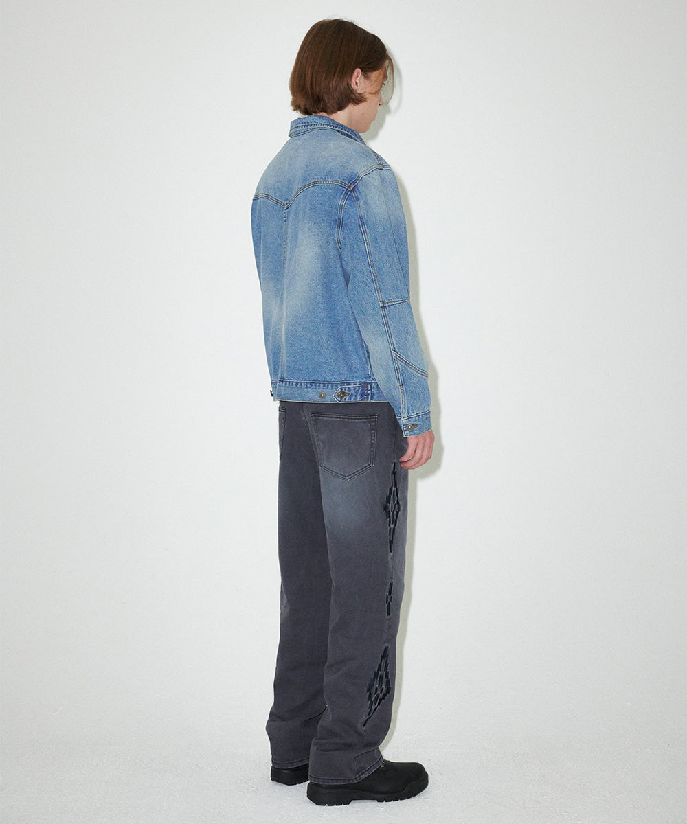 Mahagrid Western Denim Jacket Blue