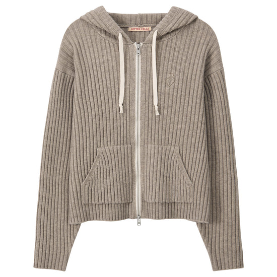 Bitter Cells Essential Ribbed Knit Hood Zip Up