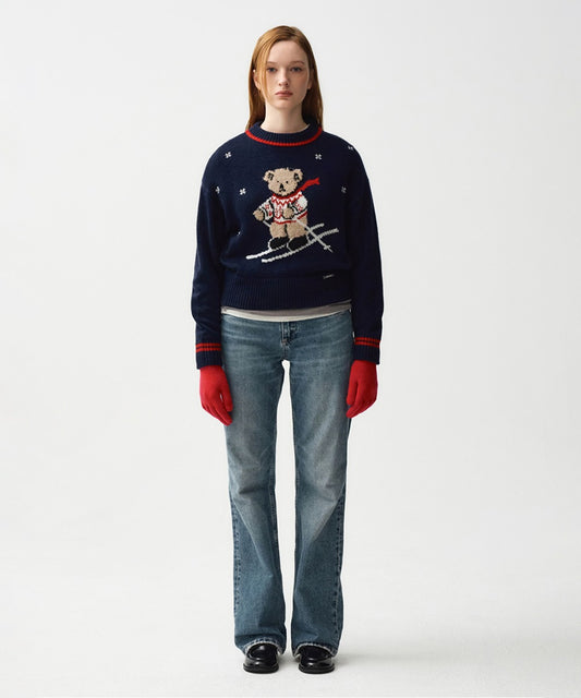 Marithé François Girbaud Women's Ski Bear Crop Sweater Navy