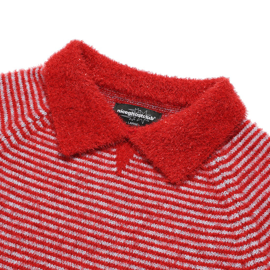 Nice Ghost Club Stripe Collar Long Sleeve Knit Tee