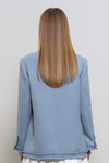 General Idea Woman Fringe Trim Tweed Jacket [Blue]