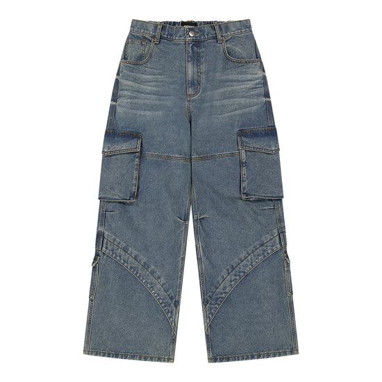 Mahagrid Wide Cargo Denim Pants [Blue]