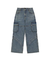Mahagrid Wide Cargo Denim Pants [Blue]