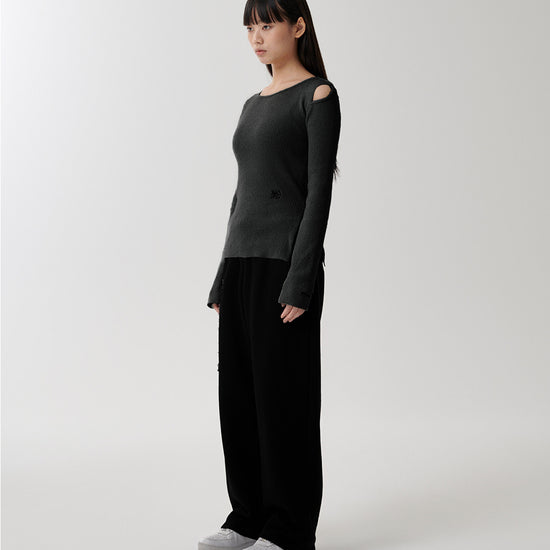 Mahagrid Cut Off Long Sleeve Knit