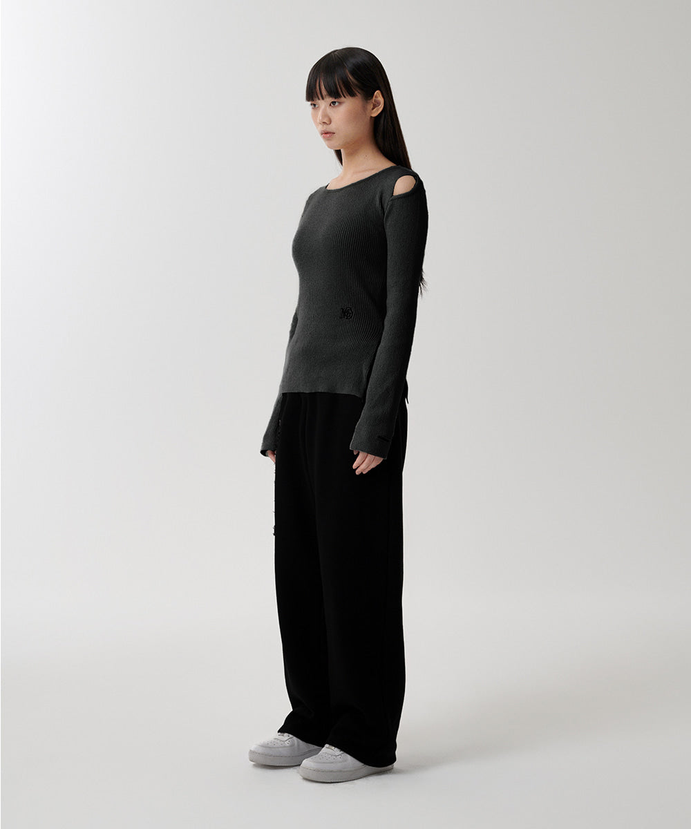 Mahagrid Cut Off Long Sleeve Knit