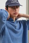 General Idea [XXL Exclusive] Unisex Color-Block Collar Henry Neck Knit [Light Blue]