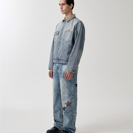 Mahagrid Star Flared Denim Pant Light Blue