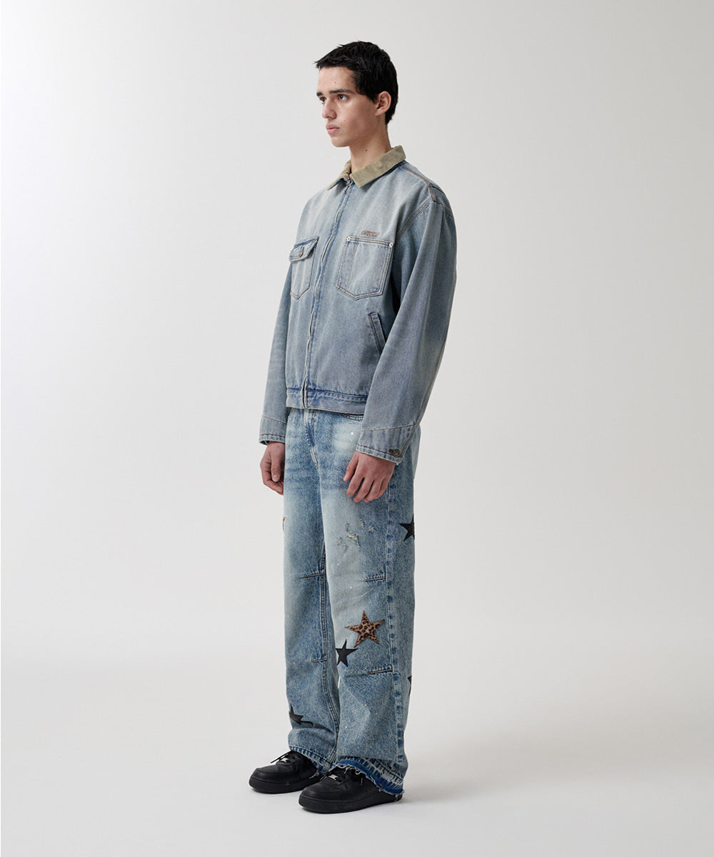 Mahagrid Star Flared Denim Pant Light Blue
