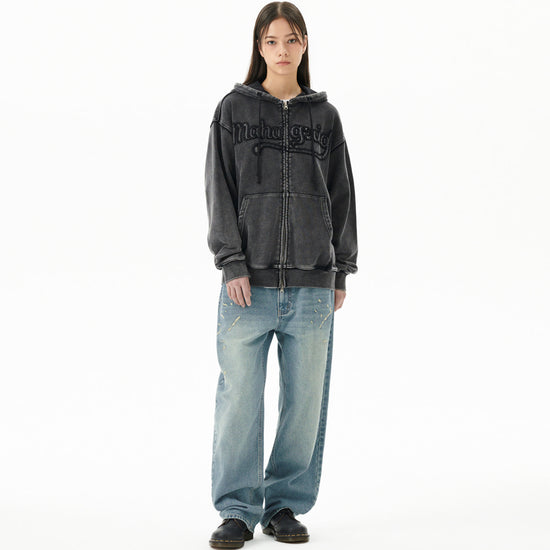 Mahagrid Embroidered Splatter Denim Pant