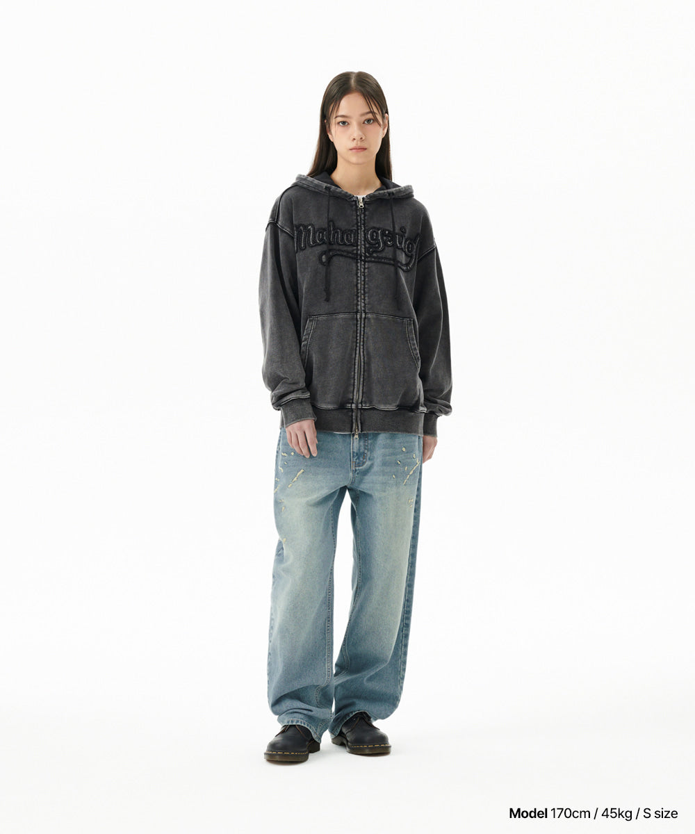 Mahagrid Embroidered Splatter Denim Pant