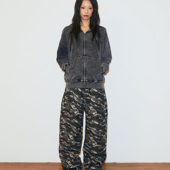 Mahagrid Washed Solar Applique Zip Up Hoodie