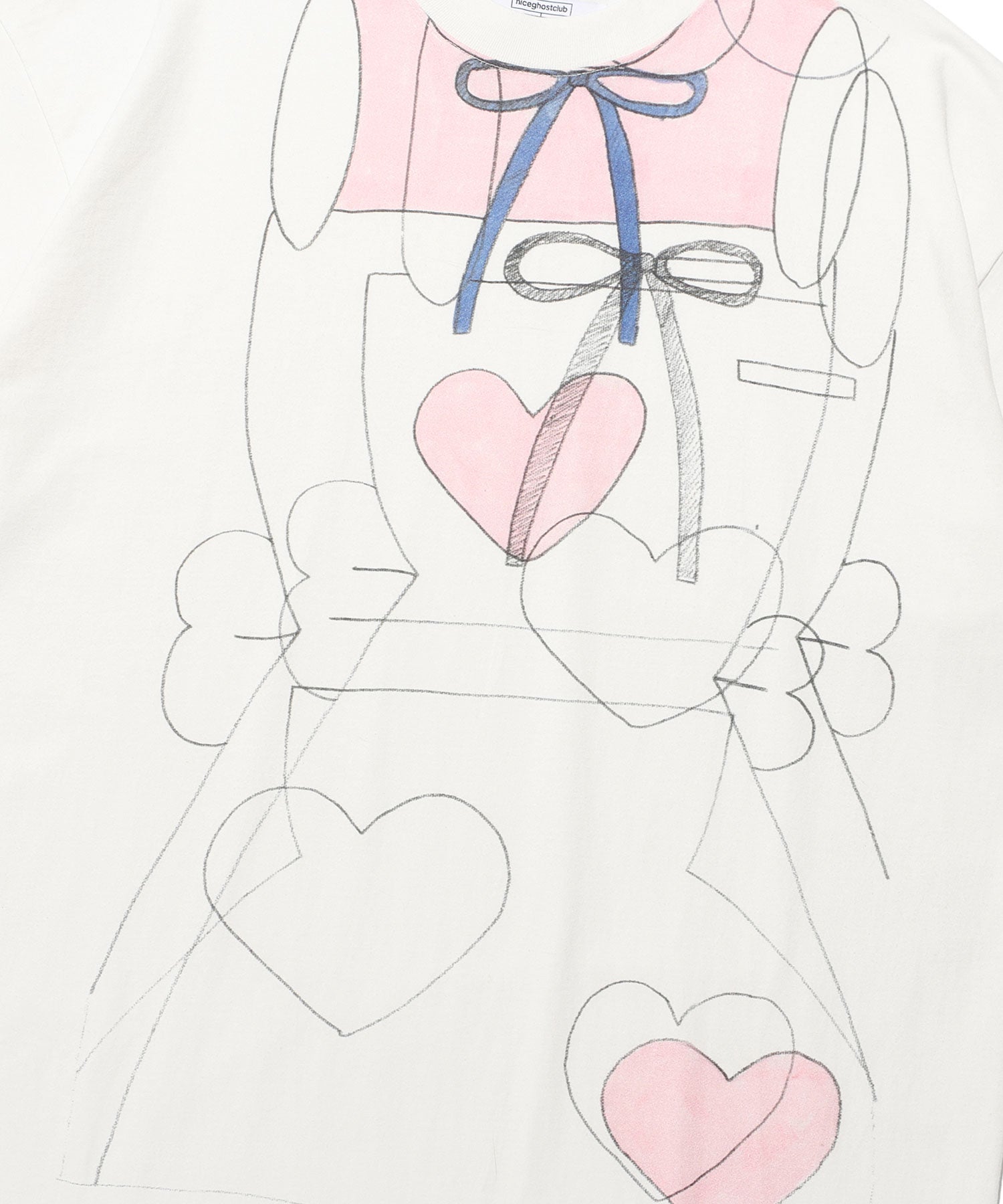 Nice Ghost Club Mimichan FFATS Pink Heart Big Big Tee [White]