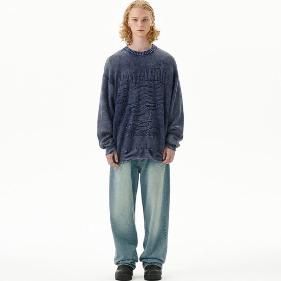 Mahagrid Pigment Flag Knit Sweater [Blue]