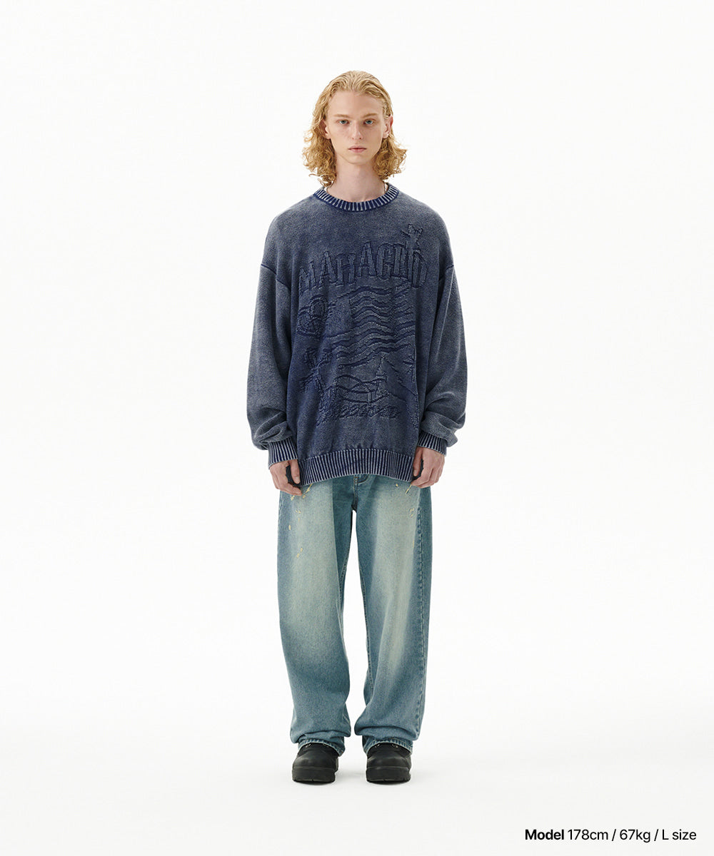 Mahagrid Pigment Flag Knit Sweater [Blue]