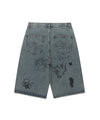 Nice Ghost Club Big Wide Bermuda Doodle Denim Pants