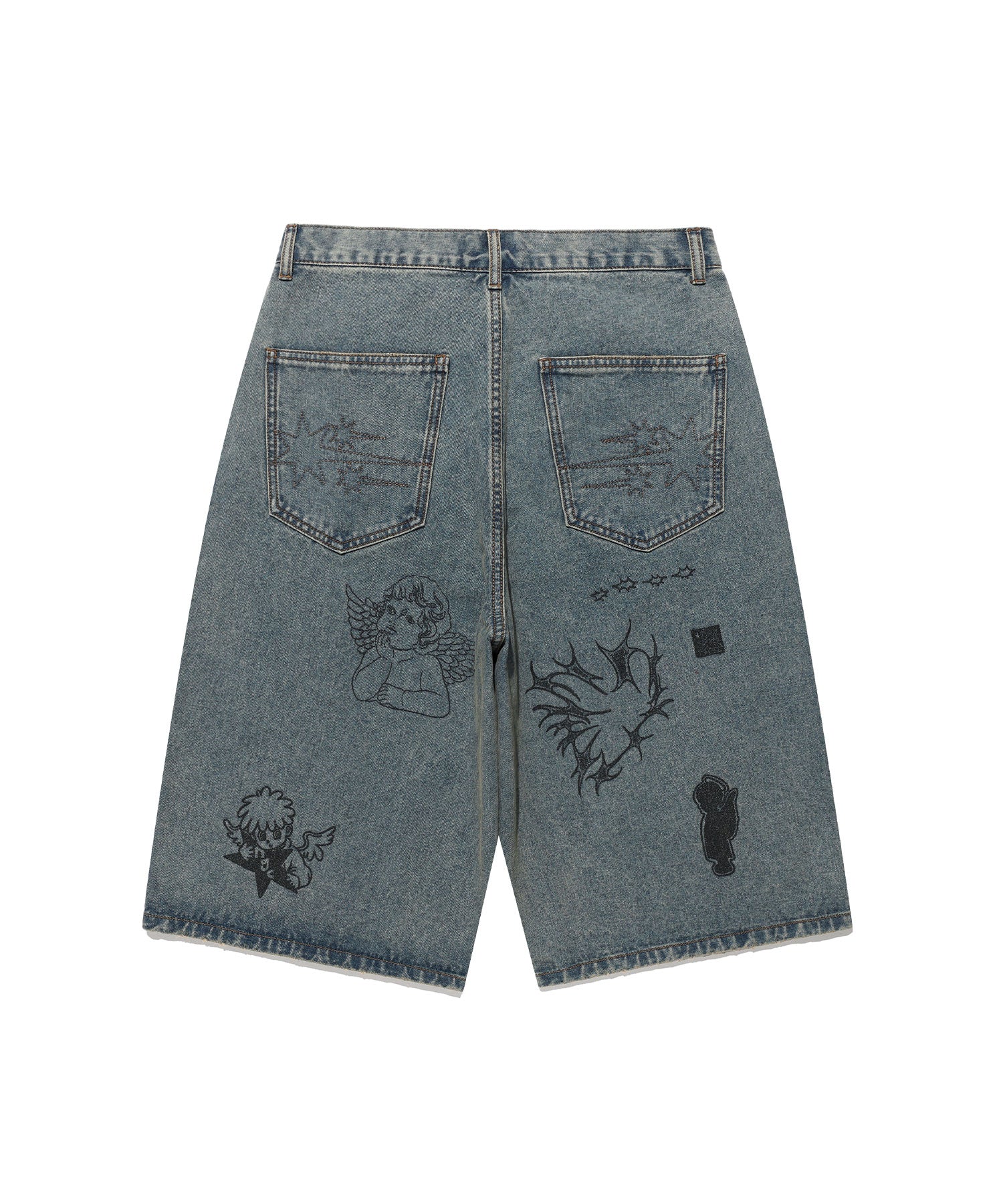 Nice Ghost Club Big Wide Bermuda Doodle Denim Pants