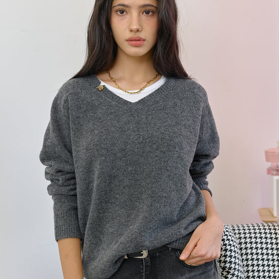Bitter Cells [SET] Essential V Neck Knit & Shawl