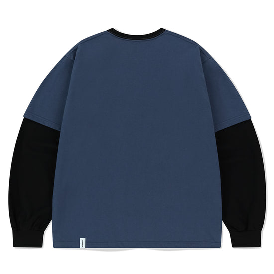 Mahagrid Banner Logo Layered Long Sleeve Tee Navy