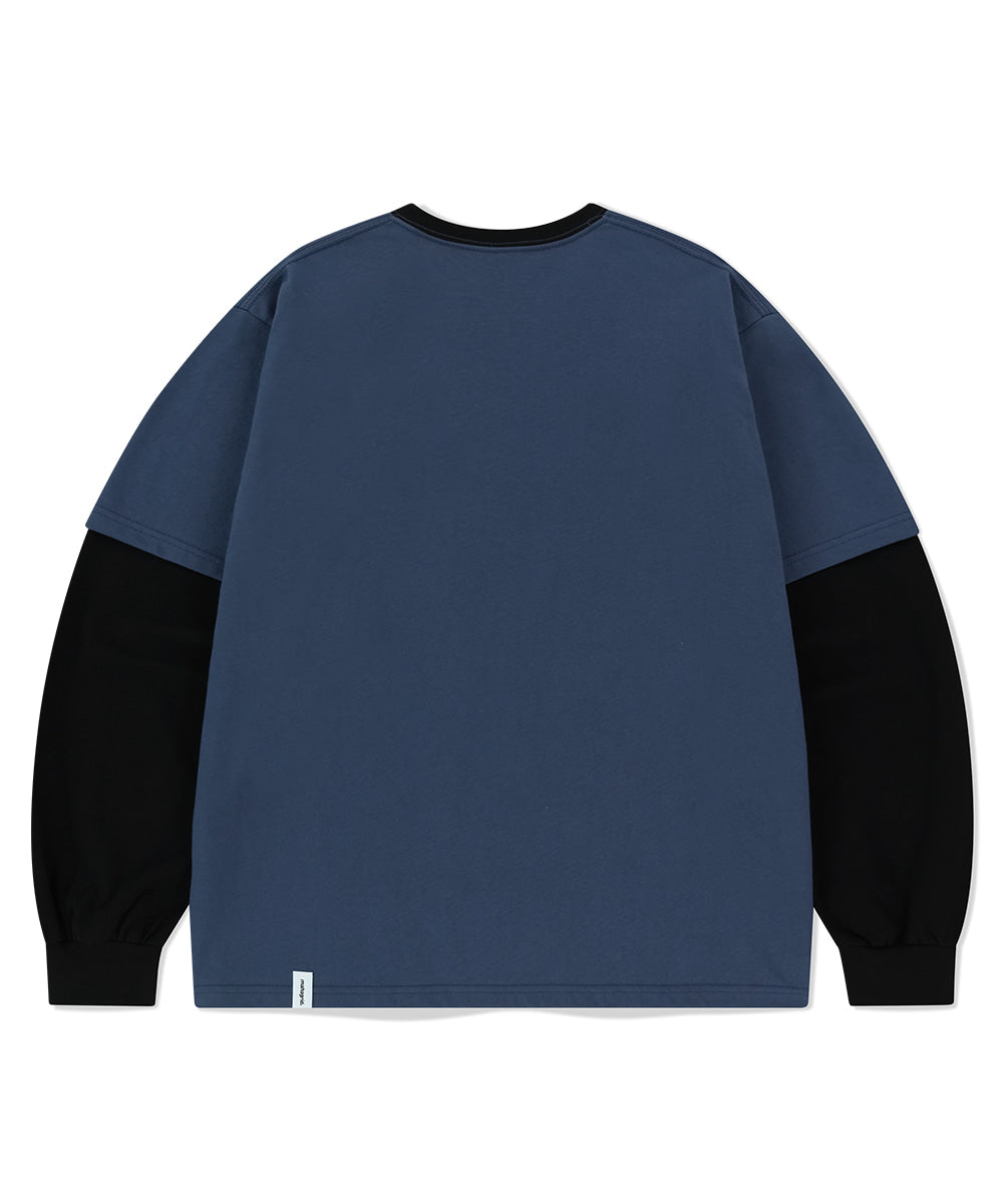 Mahagrid Banner Logo Layered Long Sleeve Tee Navy