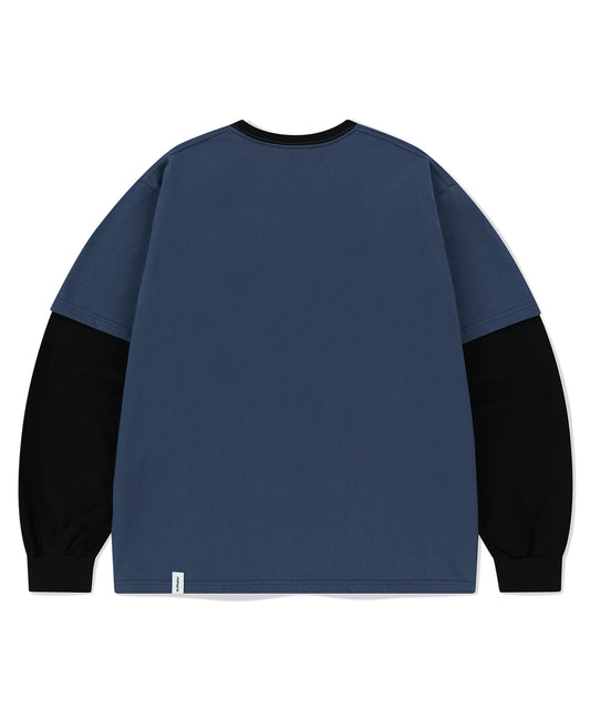 Mahagrid Banner Logo Layered Long Sleeve Tee Navy