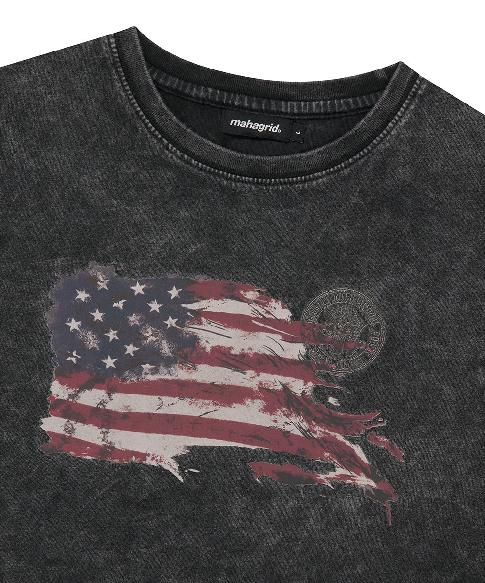 Mahagrid Washed Flag Tee Black