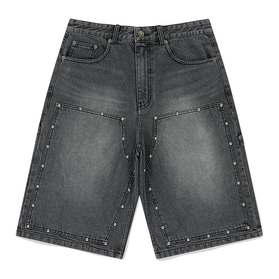 Mahagrid Stud Double Knee Denim Shorts