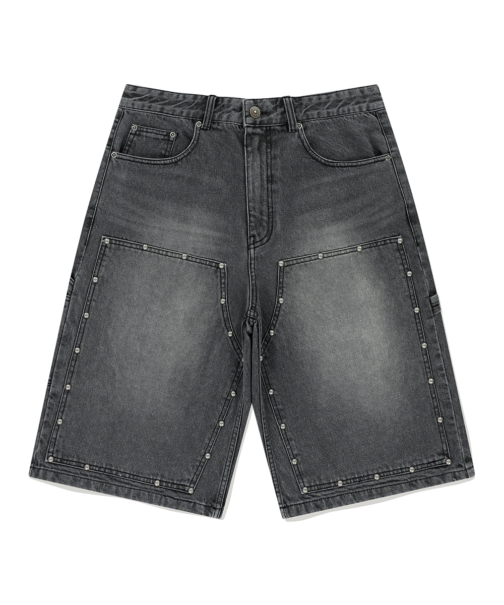 Mahagrid Stud Double Knee Denim Shorts