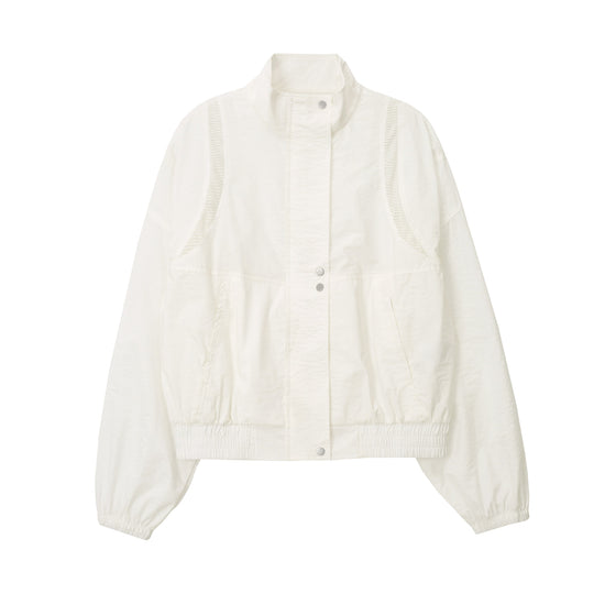 Bitter Cells Shimmer Mesh Wind Breaker Jacket-Ivory