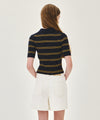 Marithé François Girbaud W STRIPE HALF ZIP UP SLIM KNIT