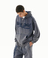 Mahagrid Washed Cut Off Applique Hood Zip Up