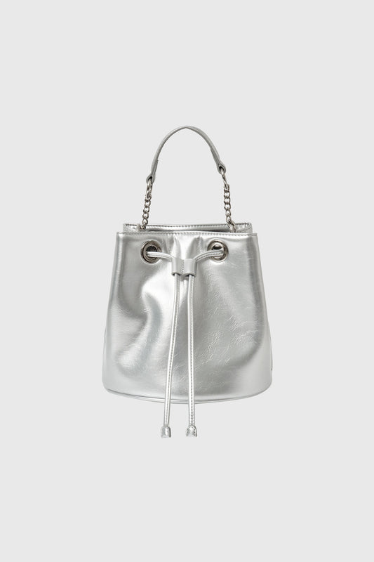 General Idea WOMAN Crackle Faux Leather Bucket Bag [SILVER]