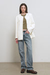 General Idea WOMAN Fringe Trimming Tweed Jacket [IVORY]