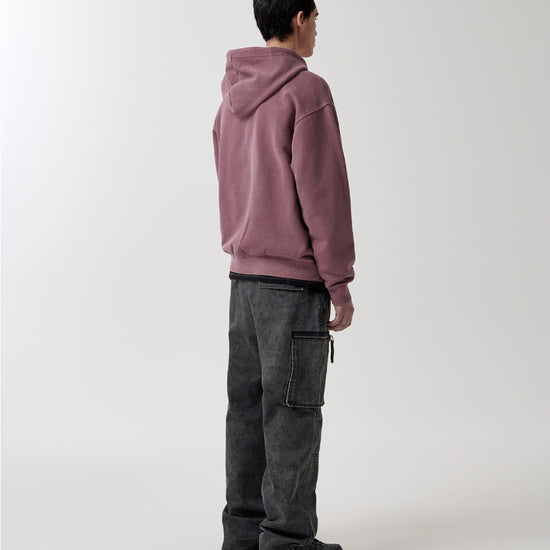 Mahagrid Big Gothic Cut Off Pigment Zip-Up Hoodie in Burgundy