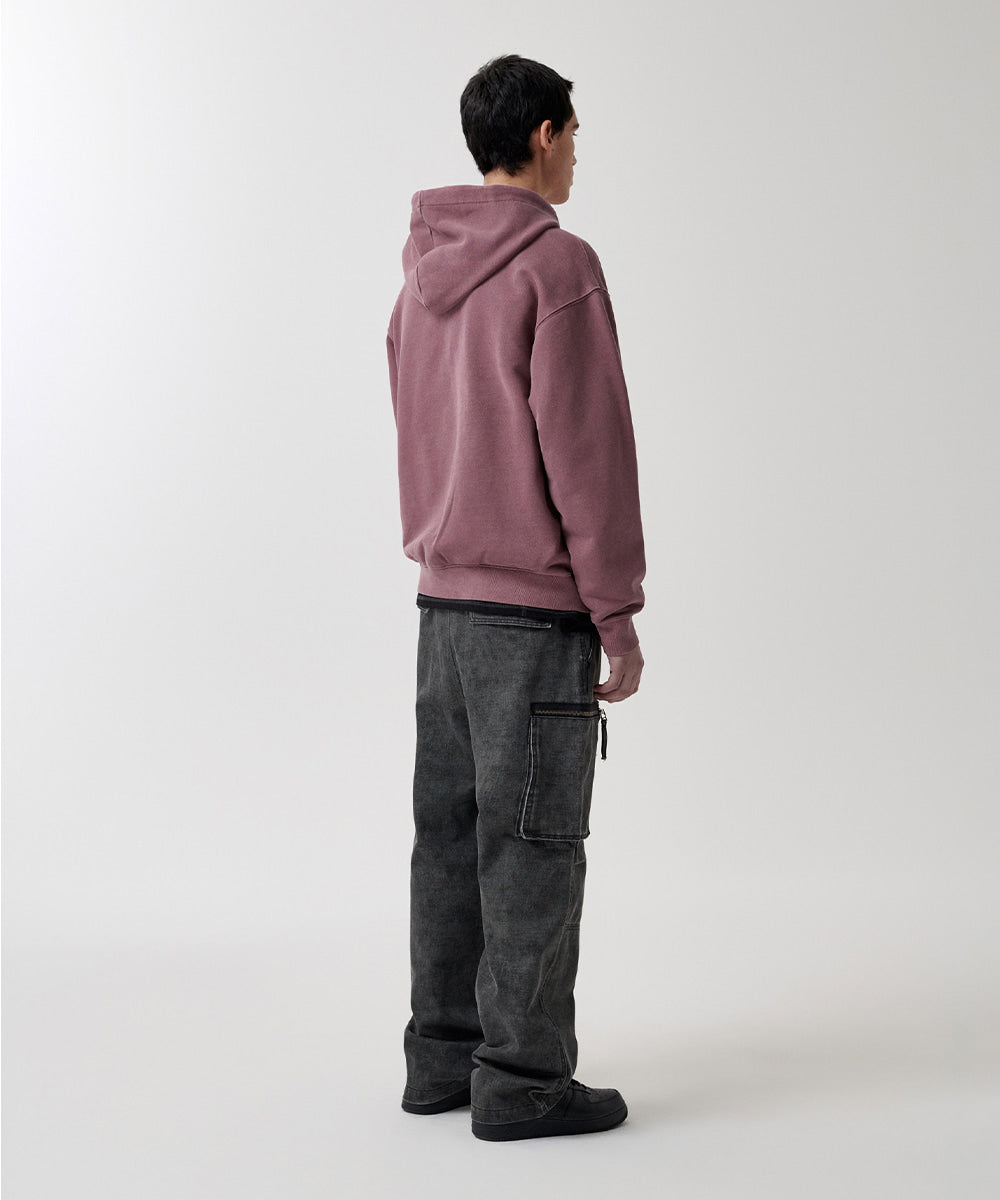 Mahagrid Big Gothic Cut Off Pigment Zip-Up Hoodie in Burgundy