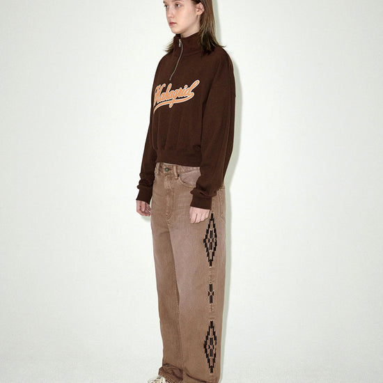 Mahagrid Script Logo Crop Half Zip Up [Brown]
