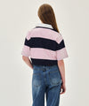 Marithé François Girbaud [S사이즈 7/10 예약발송] SMALL CLASSIC LOGO RUGBY STRIPE OVERSIZED COLLAR TEE pink