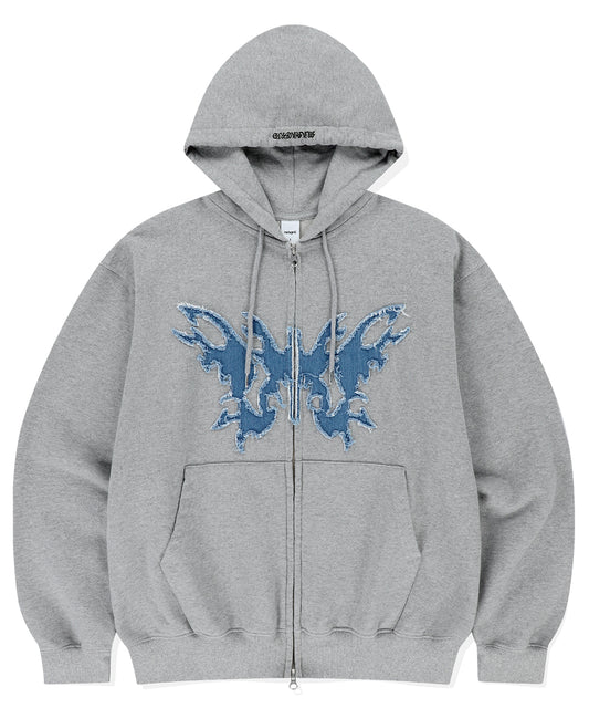 Mahagrid Butterfly Applique Hood Zip-Up
