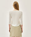 Marithé François Girbaud W SMALL CLASSIC LOGO HENLEY NECK 3/4 SLEEVE TEE ivory