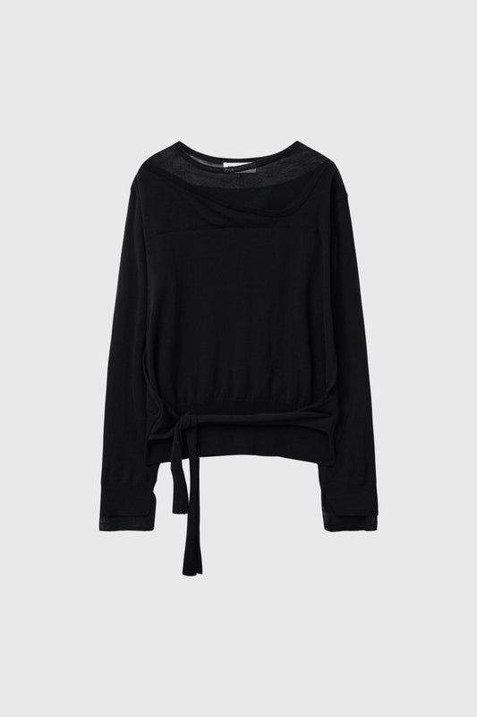 General Idea WOMAN Tie Unbalanced Layered Pullover