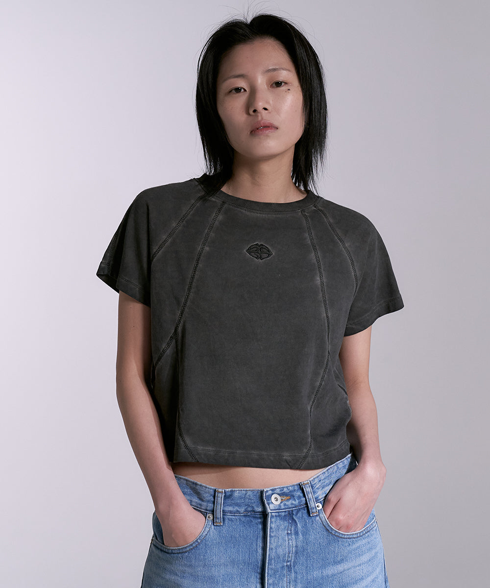 Mahagrid Curved Seam Crop Tee