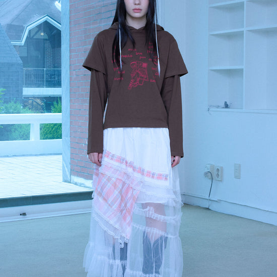 Nice Ghost Club Think Layered Long Sleeve Hoodie [Brown]