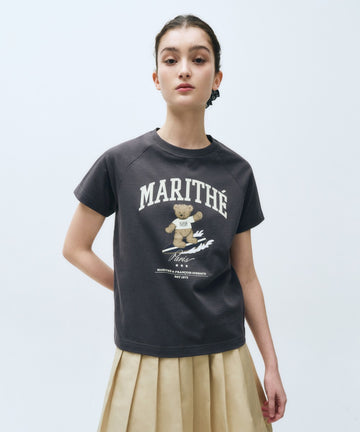 Marithé François Girbaud W Doodle Bear Raglan Tee Charcoal