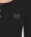 Marithé François Girbaud W SMALL CLASSIC LOGO HENLEY NECK 3/4 SLEEVE TEE ivory