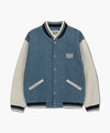 Marithé François Girbaud Classic Logo Embroidery Denim Varsity Jacket Light Blue