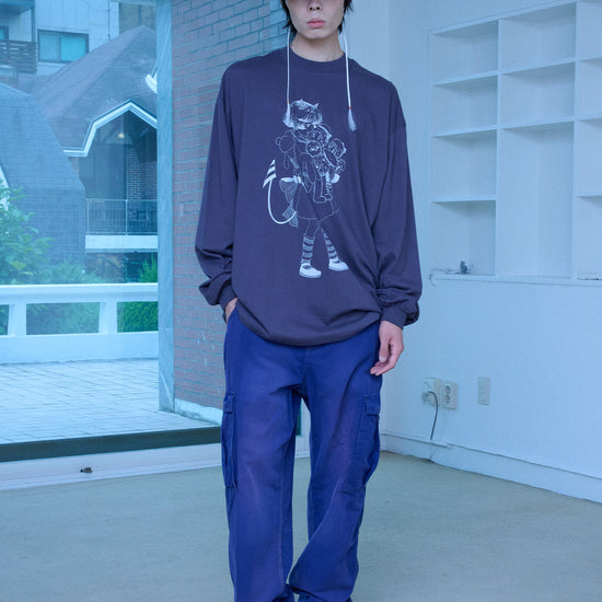 Nice Ghost Club Little Devil Girl Drawing Big Big Long Sleeve Tee [Charcoal]