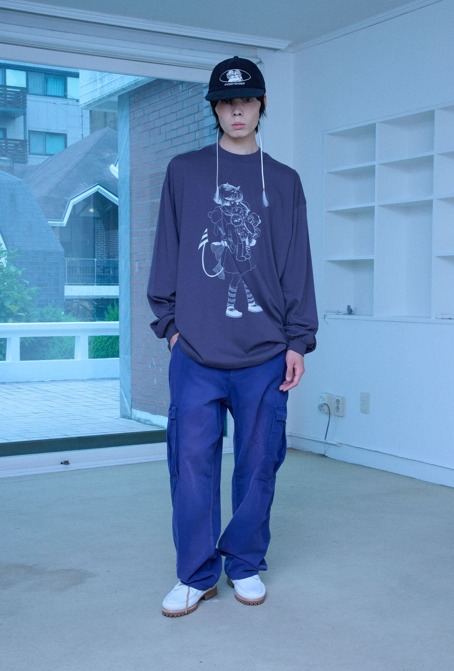 Nice Ghost Club Little Devil Girl Drawing Big Big Long Sleeve Tee [Charcoal]