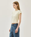 Marithé François Girbaud [6/19 예약발송] W FLOWER CLASSIC LOGO CAP SLEEVE SLIM CROP TEE light heather gray